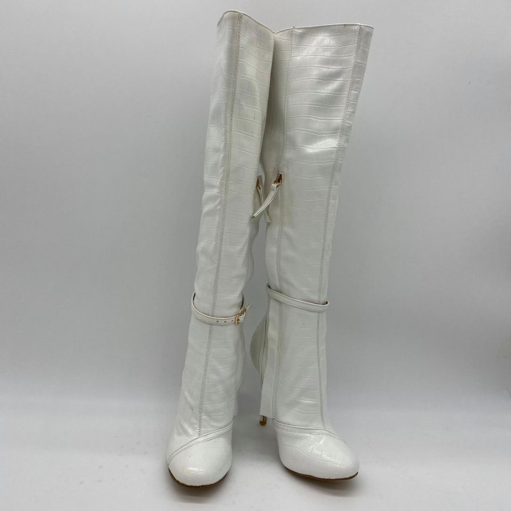 White  Pointed Toe Stiletto Heel Thigh High The Kn